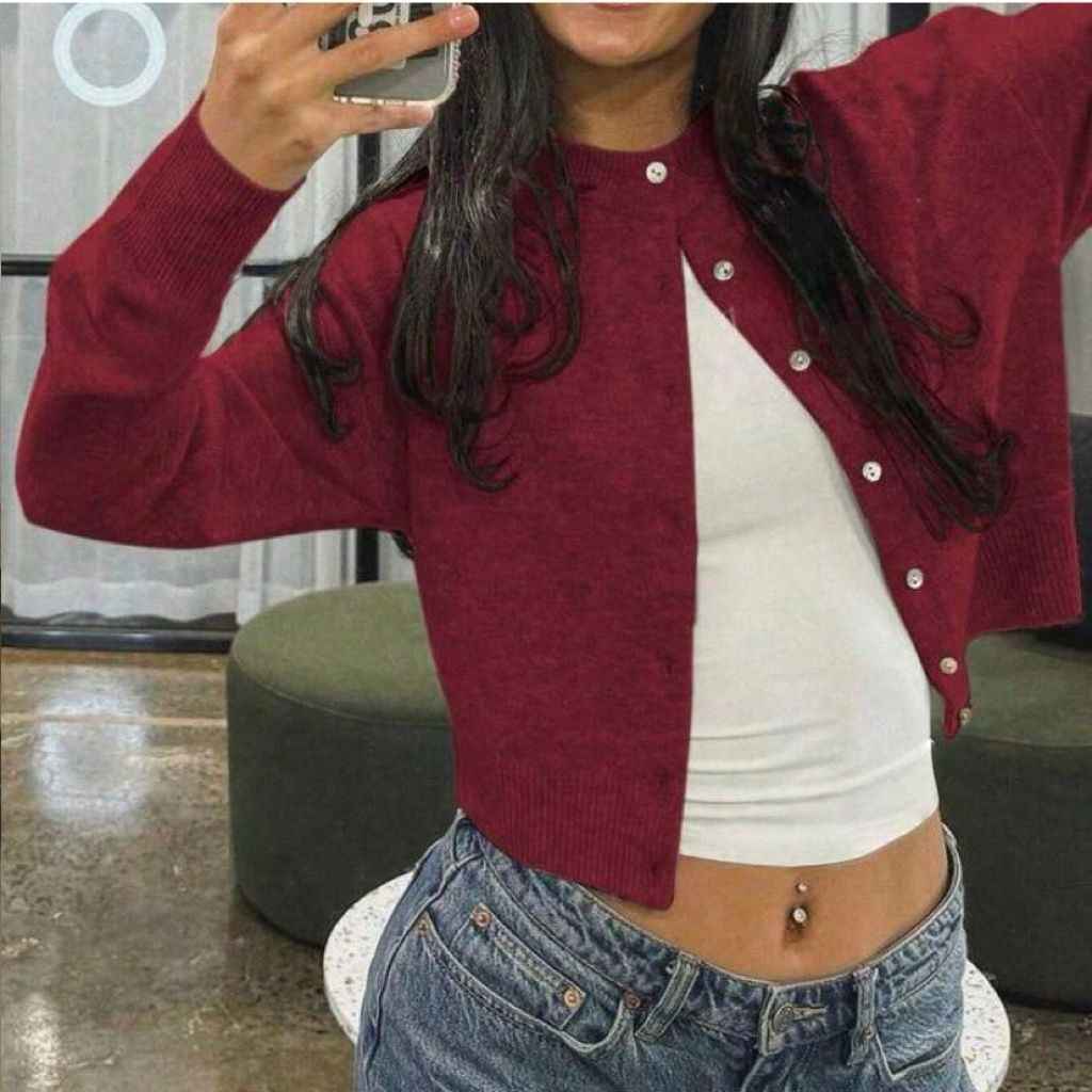 Women's Knitted Cardigan – Single-Button Solid Colour, 15 Colours