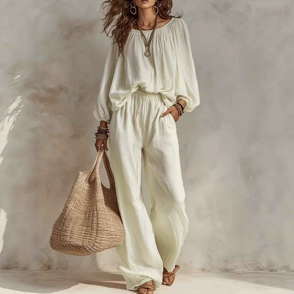 Loose-fitting Top With High-waisted Draping Wide-leg Pants
