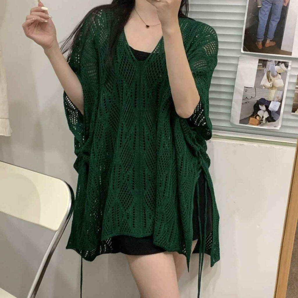 Diamond Knit Hollow-Out Hooded Sweater