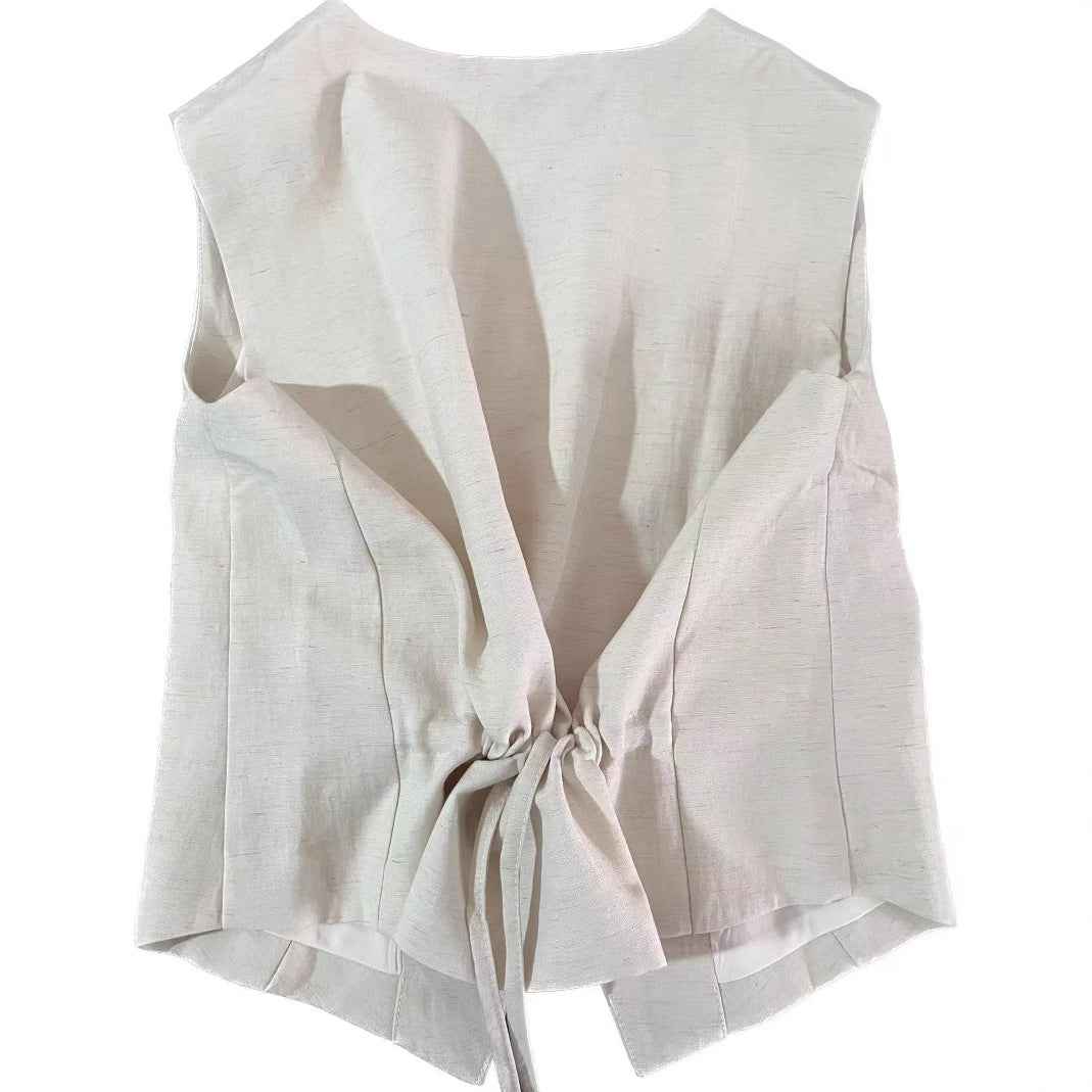 Linen Tencel Vest And Wide-leg Long Pants Two Pieces Set
