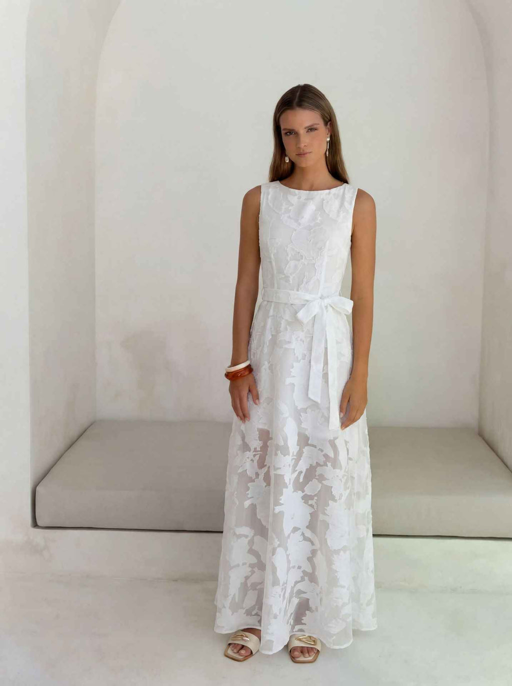 Burnout Floral Suspender A-Line Sleeveless Maxi Dress