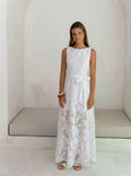 Burnout Floral Suspender A-Line Sleeveless Maxi Dress