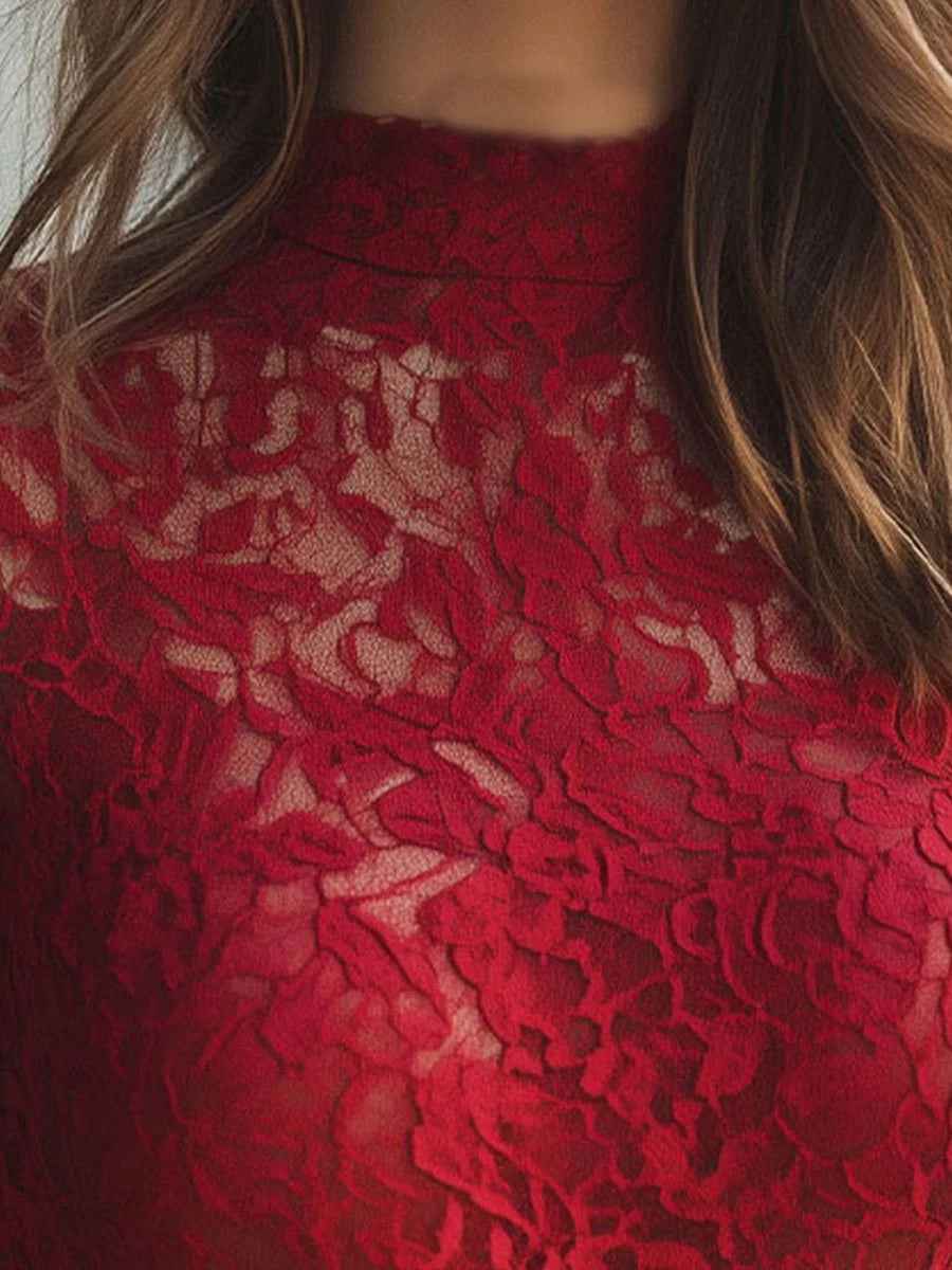 Lace Mock-Neck Long Sleeve Top – Elegant Base Layer