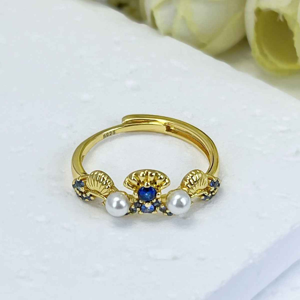 Diamond-encrusted Mother-of-pearl Shell Ring