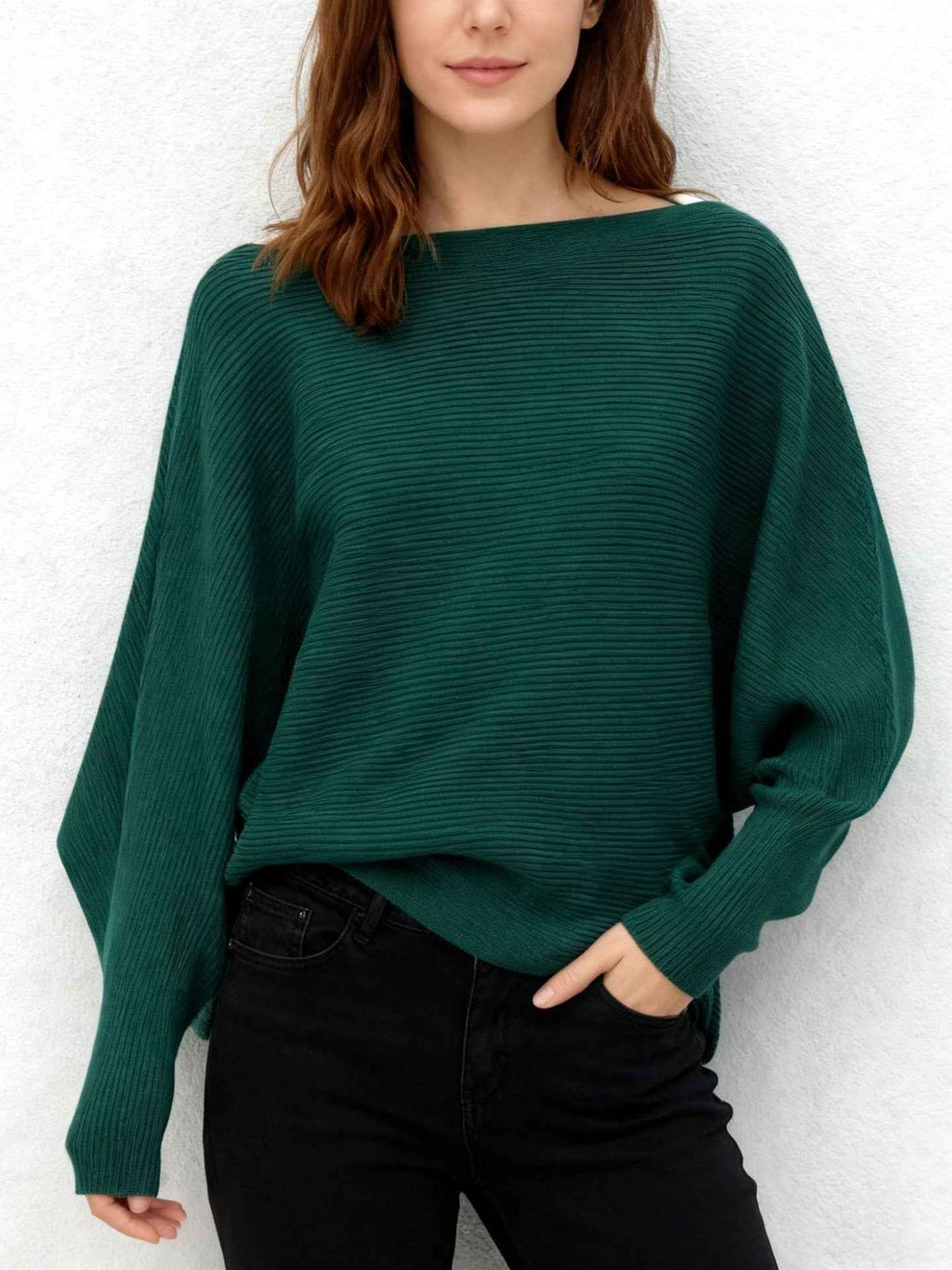 Halter-neck Batwing-sleeve Loose-fit Knit Sweater
