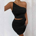 Off-Shoulder Sheath Dress – Ruched, Slim Fit, Elastic Waist