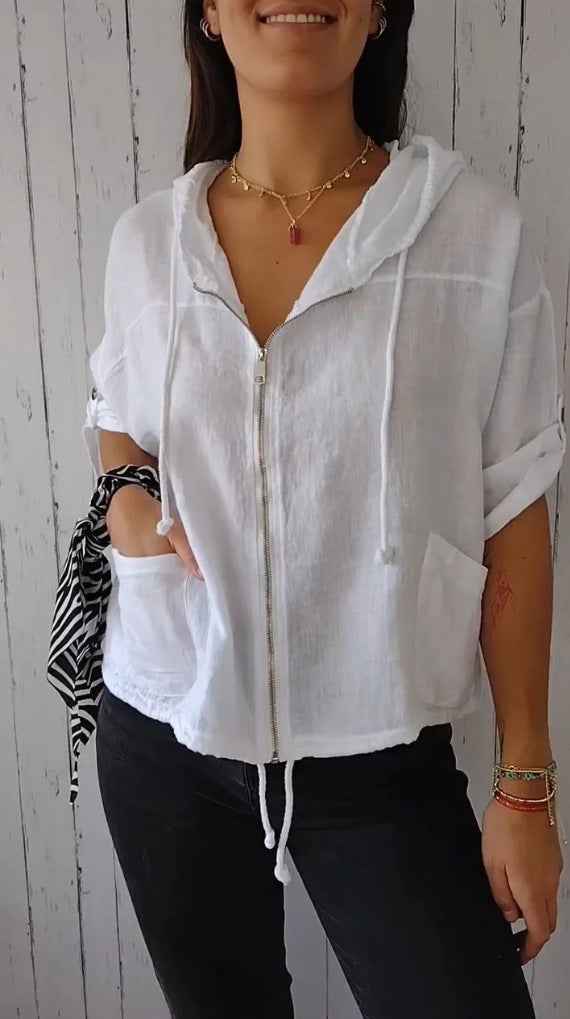 Cotton-Linen Zip Hoodie — Loose Fit