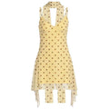 New Strap Halter Dress With Ribbon And Polka-dot Print For Women