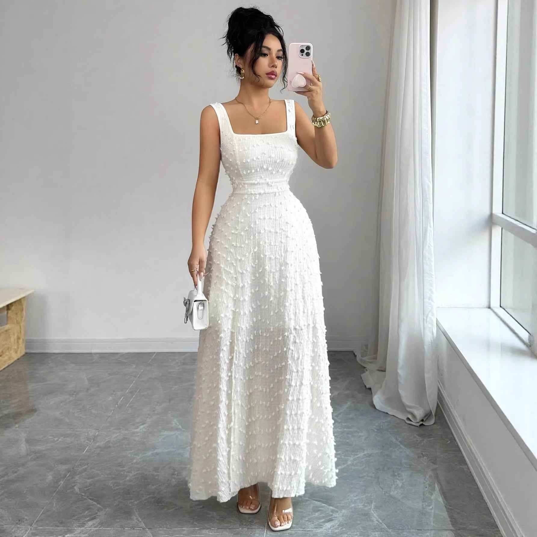 Off-Shoulder Cross-Strap Backless Maxi Dress