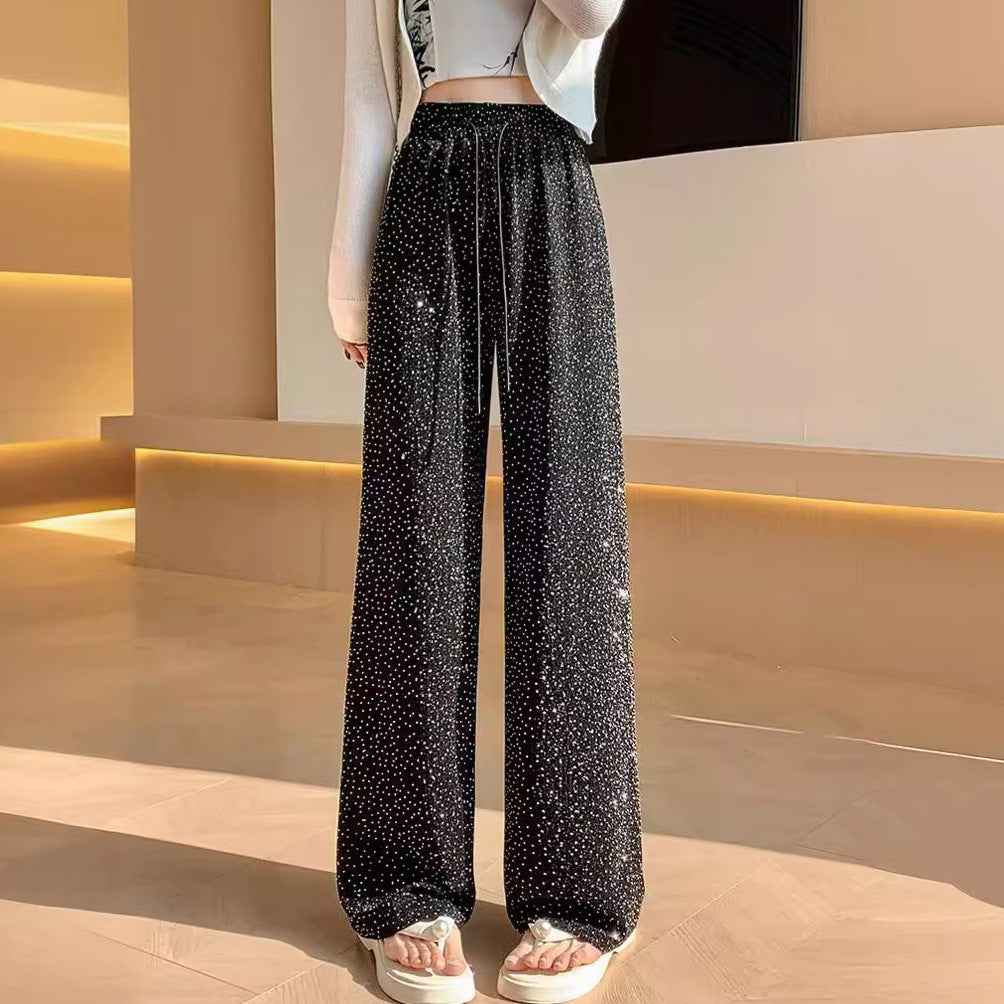 Summer New Arrival Rhinestone Embellished Textured Trousers