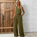 Sleeveless Vest & Trousers Set — Patchwork Detail, Casual Two-Piece
