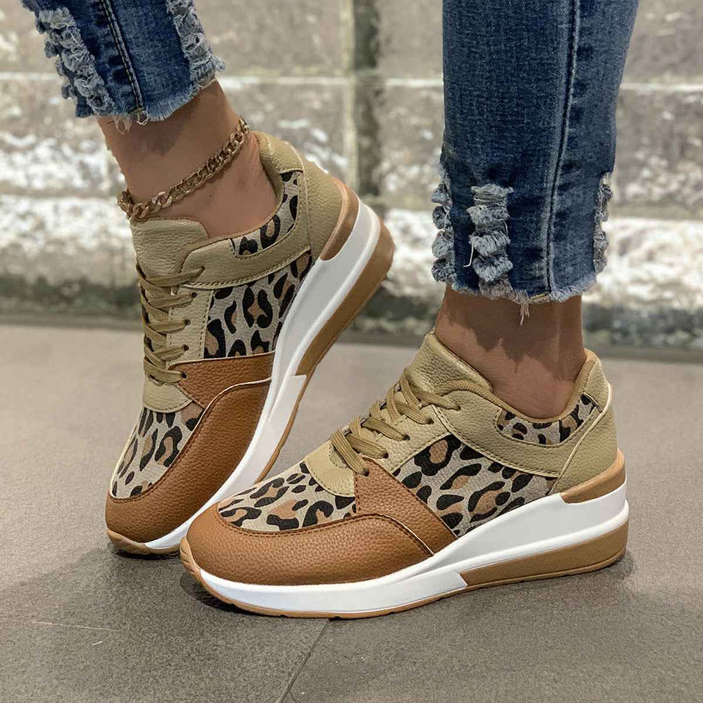 Leopard-Print Chunky Wedge Lace-Up Sneakers