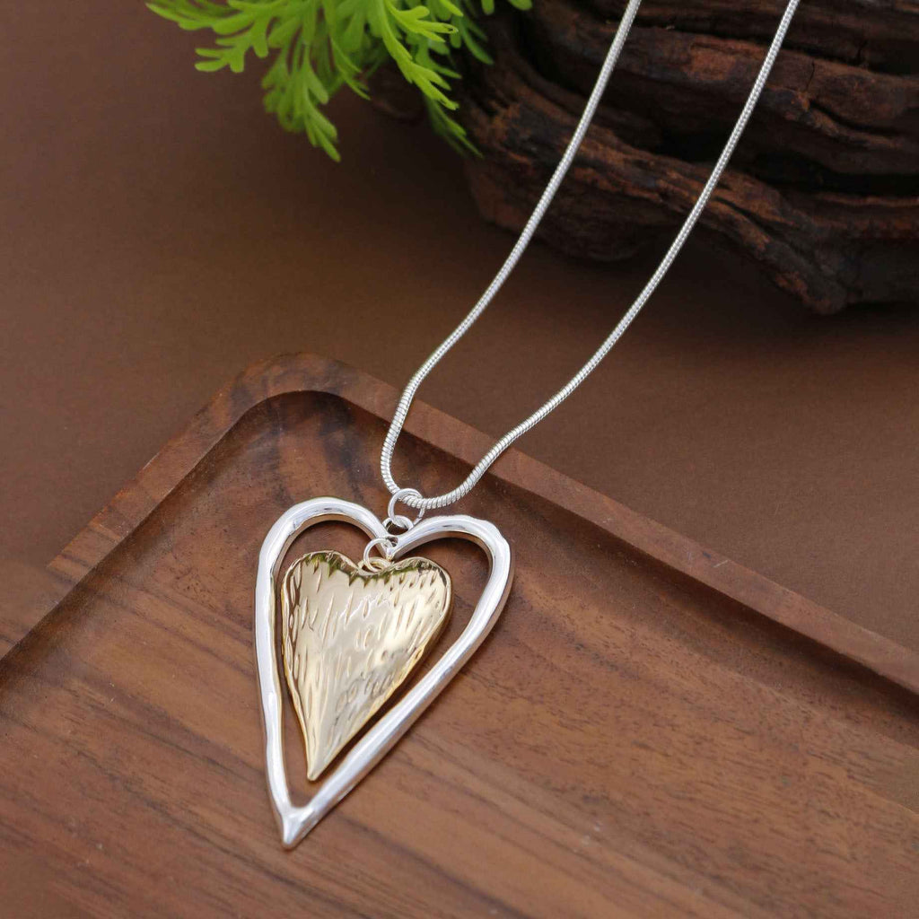 Heart Pendant Long Necklace – Gold & Rose Gold Electroplated Alloy