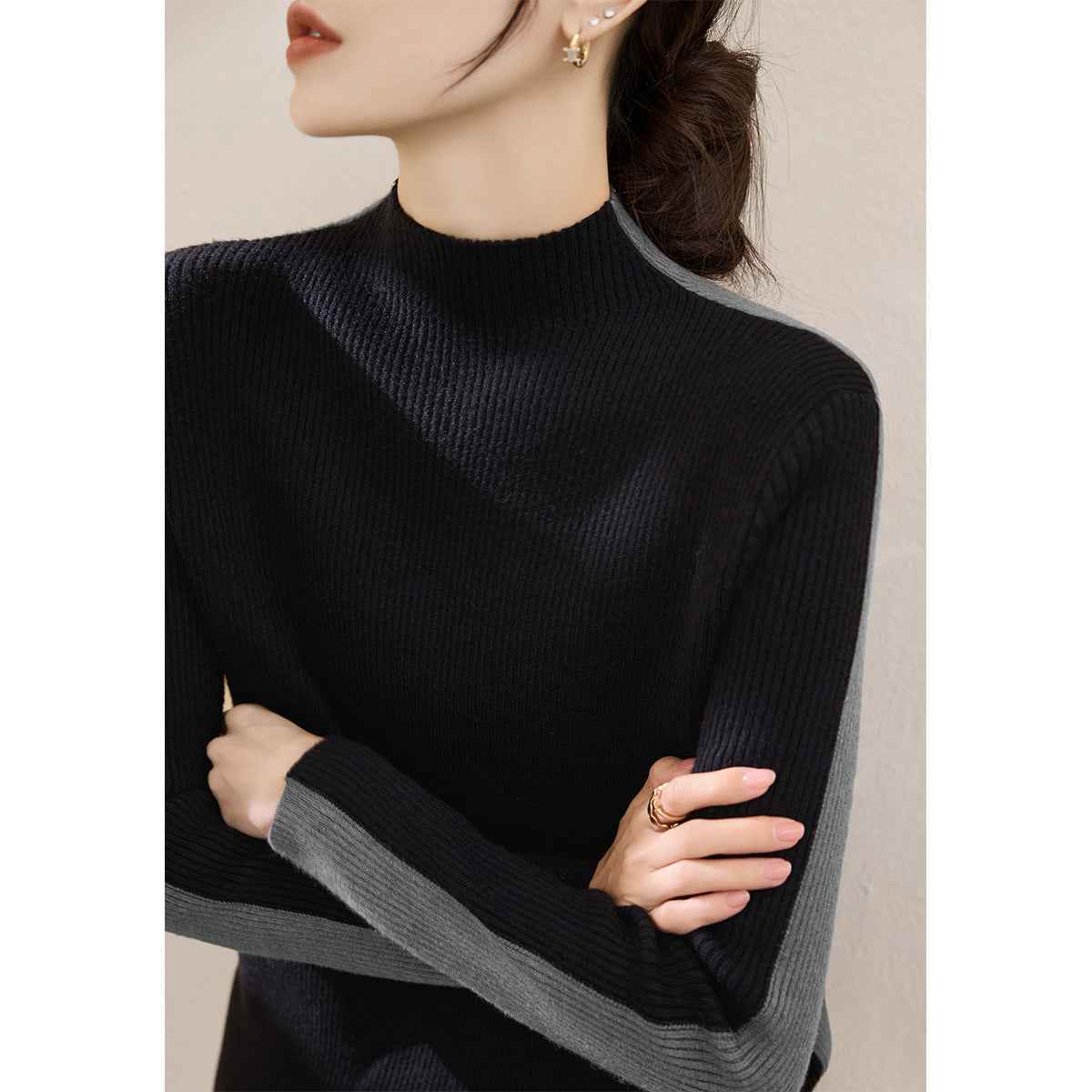 Mock Neck Reversible Sweater – Viscose Blend, Long Sleeve