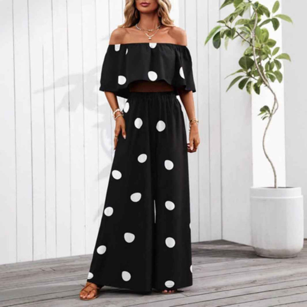Women's Polka-Dot Tube Top & Wide-Leg Pants Set