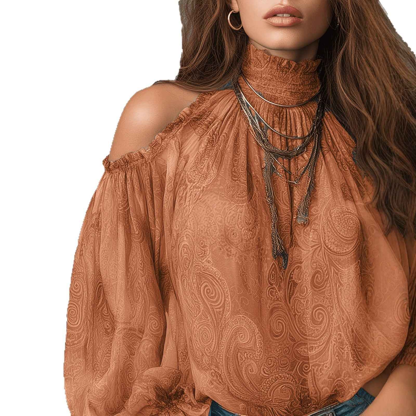 Off-Shoulder Lantern-Sleeve Blouse — Relaxed Elegant Pullover