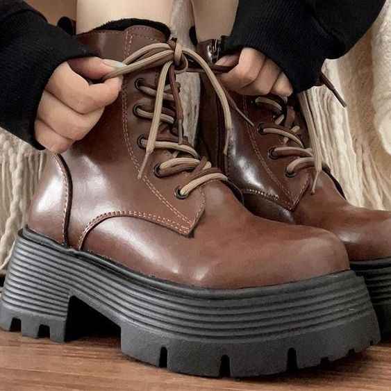 Round-Toe Block Heel Boots in PU Leather