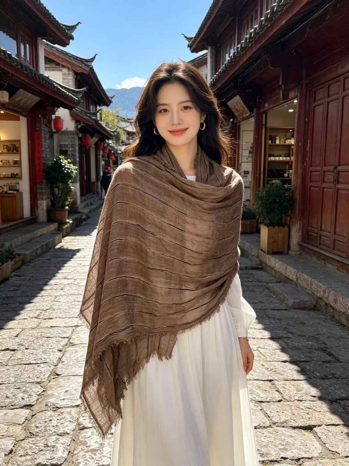 Cotton-linen Striped Shawl