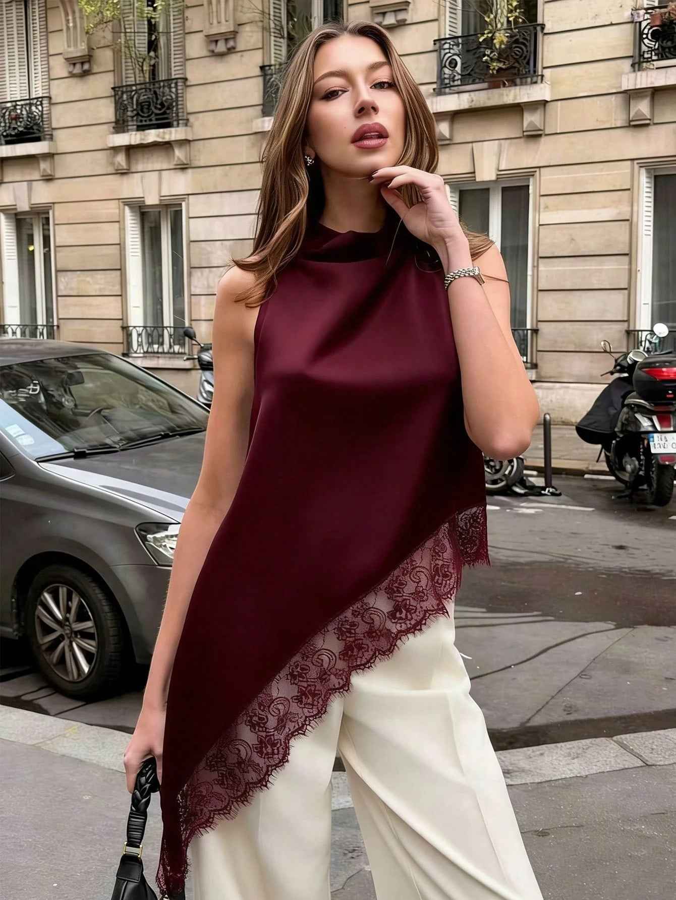 Elegant, Figure-flattering And Versatilesexy Sleeveless Lace-trimmed Top