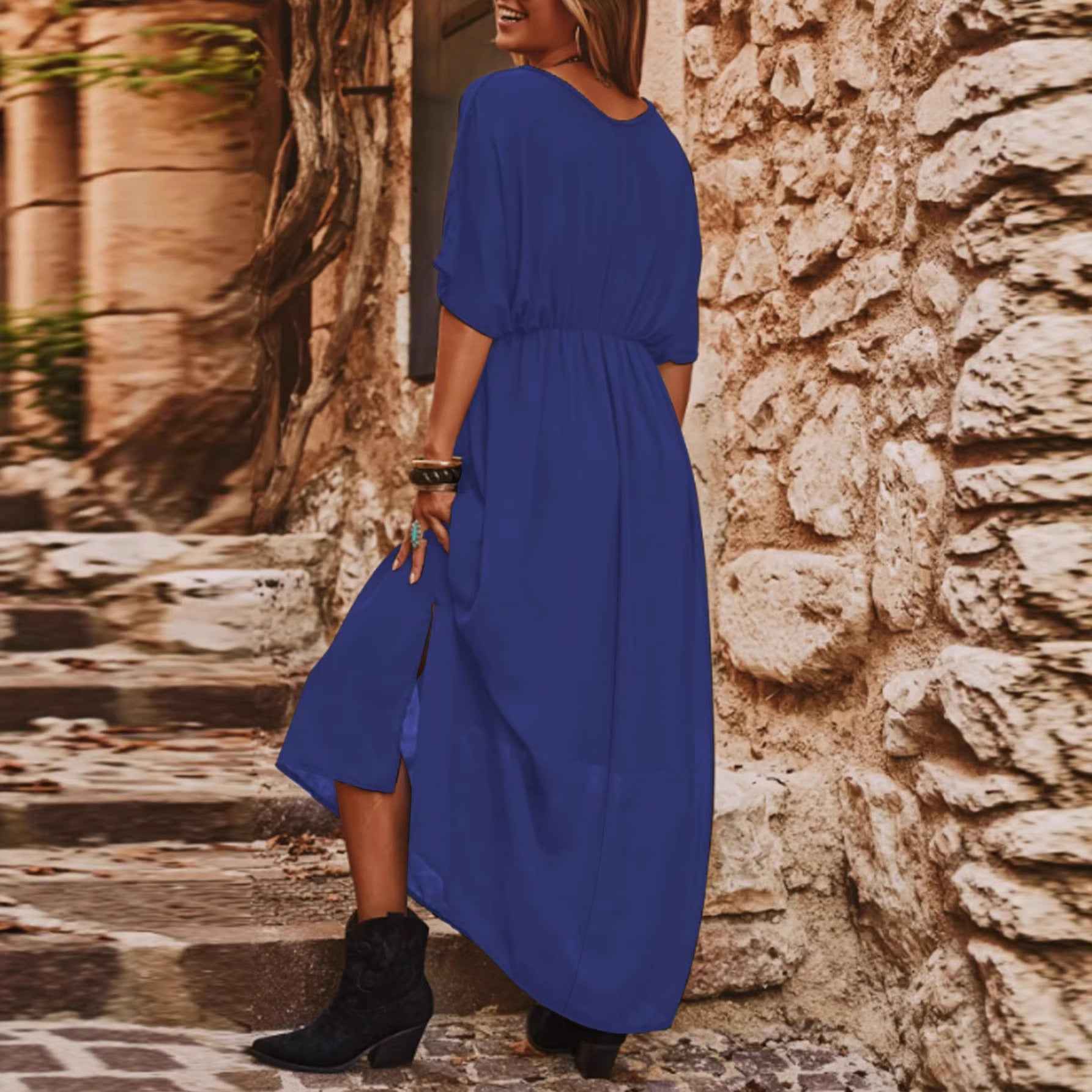 Elegant And Chic V-neck Short-sleeve Dress For Women