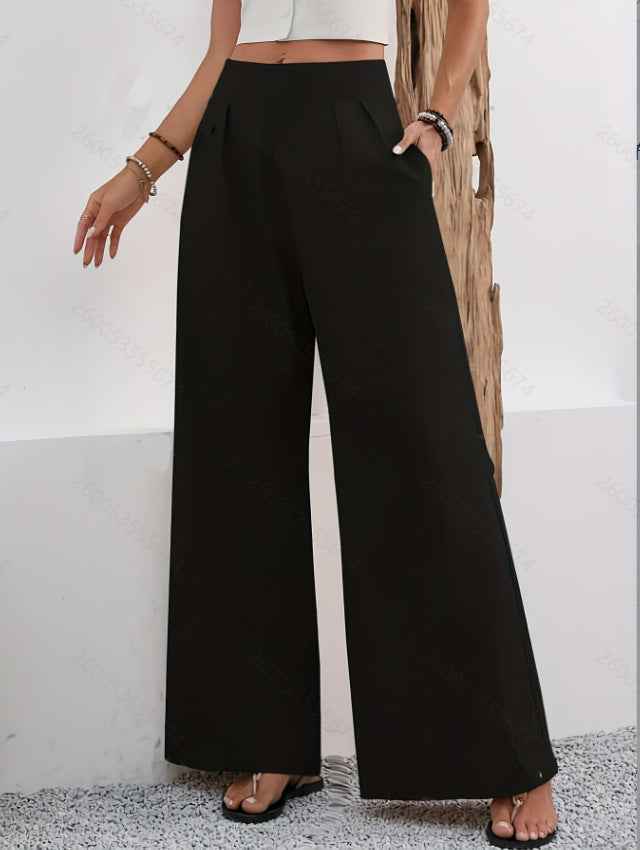 High-Waist Wide-Leg Trousers — 6 Colours, Pockets