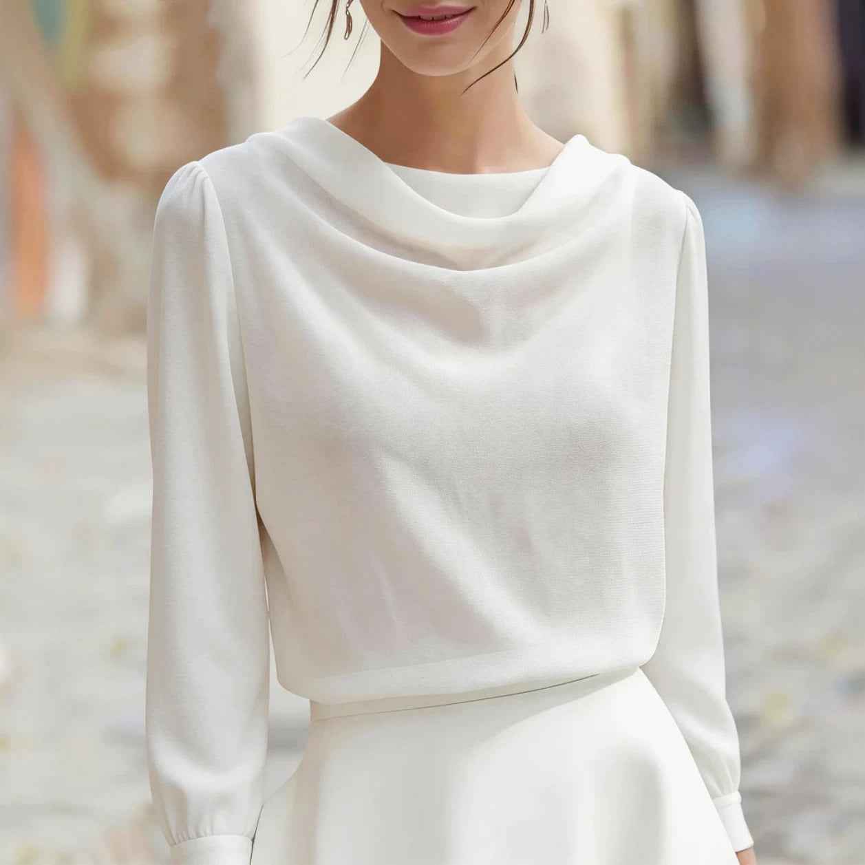 European And American-style Solid-color Long-sleeved Chiffon Blouse