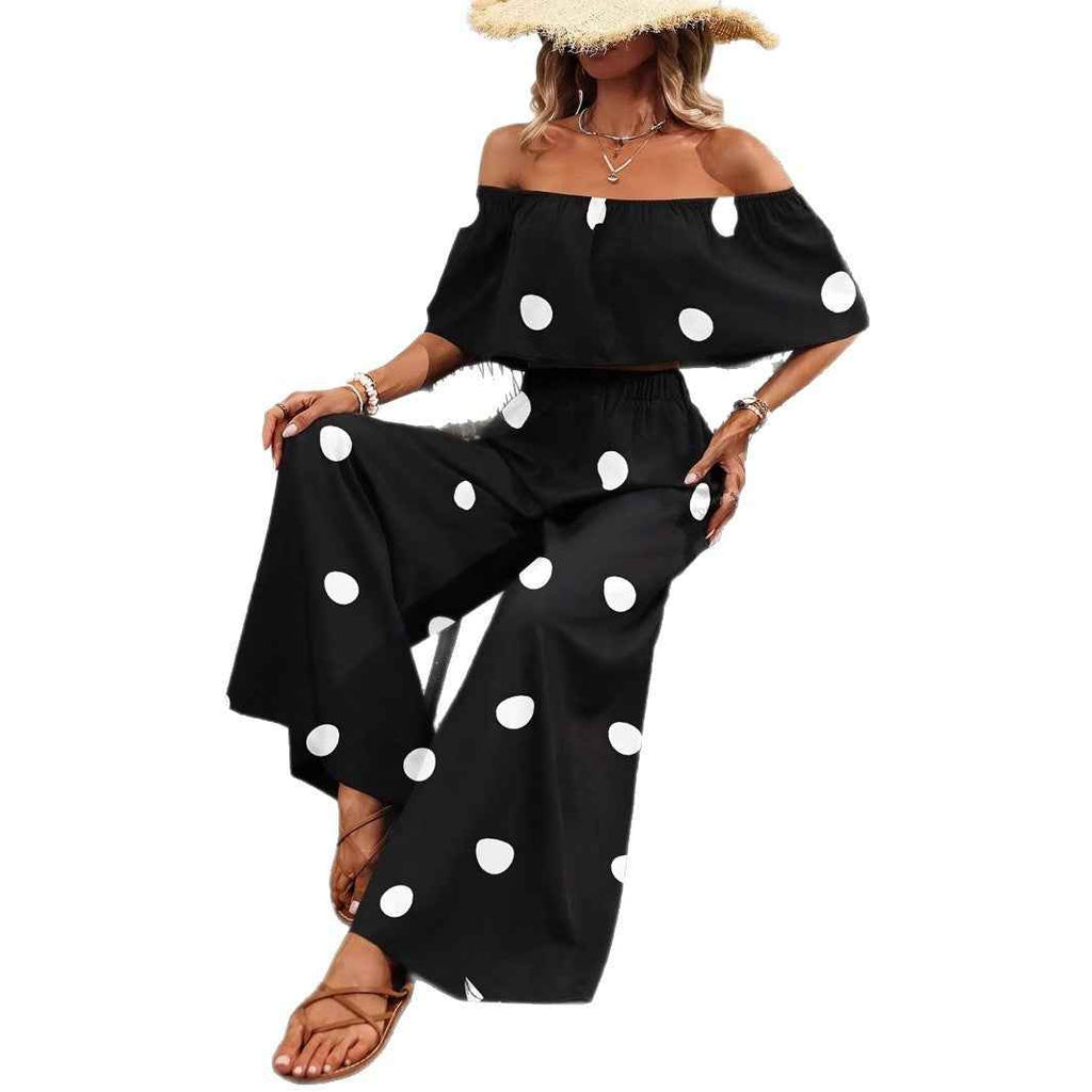 Women's Polka-Dot Tube Top & Wide-Leg Pants Set