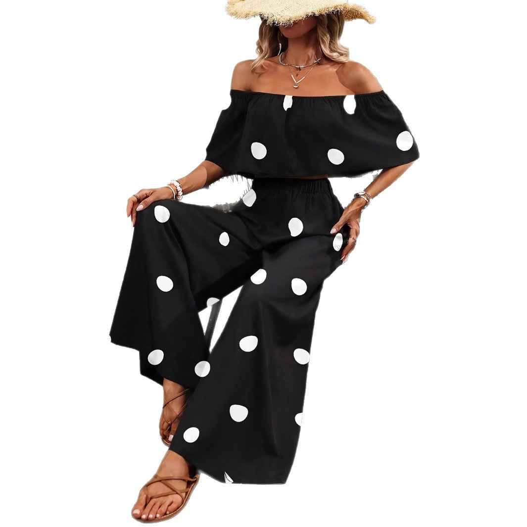 Women's Polka-Dot Tube Top & Wide-Leg Pants Set