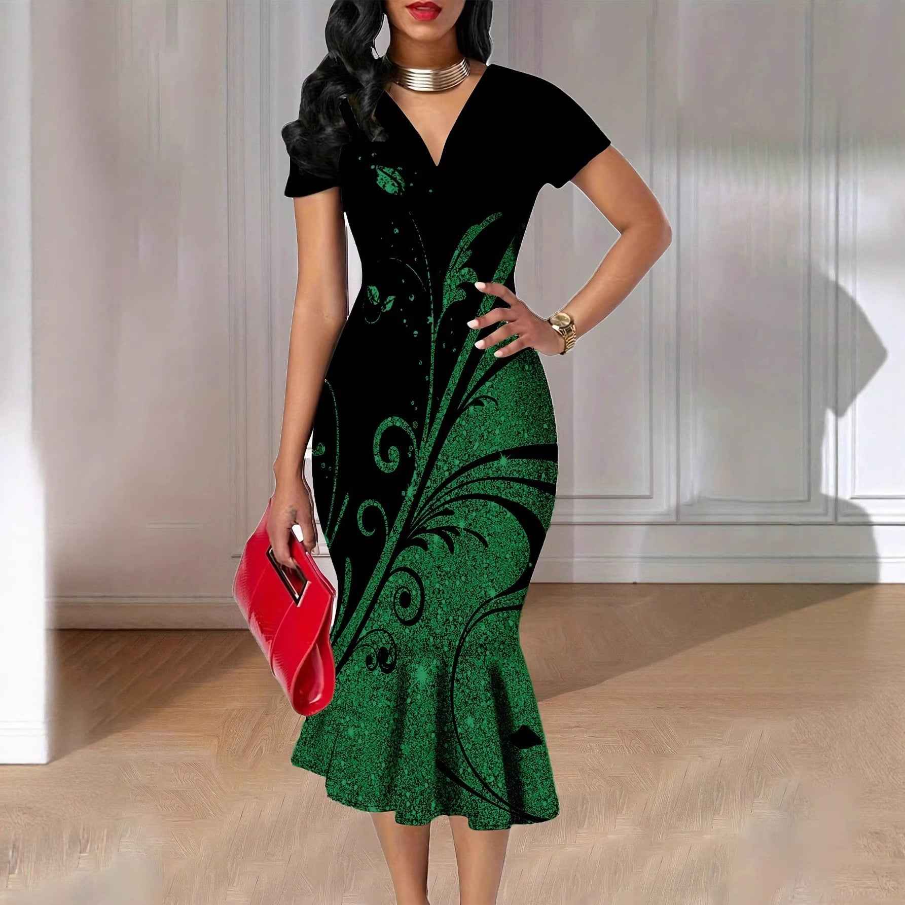 Women's Floral Short-Sleeve Sheath Midi Dress — 4 Colours