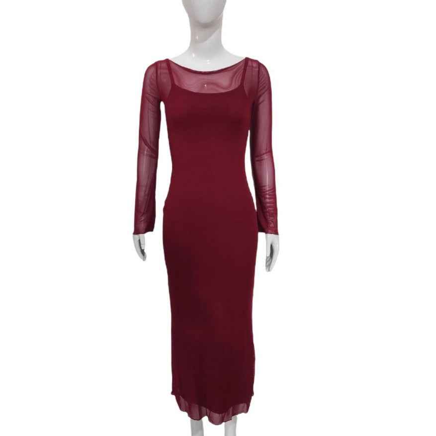 Women's Sheer Mesh Off-Shoulder Maxi Dress & Cardigan Set