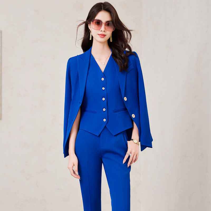 Royal Blue Double-Button Blazer, Trousers & Vest Three-Piece Suit Set