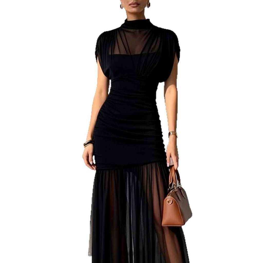 Solid-color Sheath Mesh Dress For Women