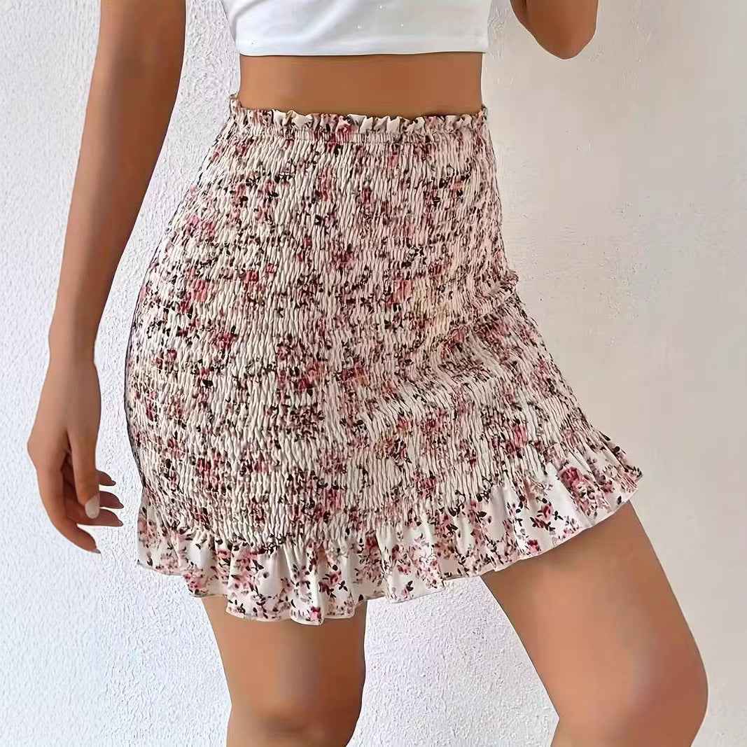 Women's Printed Ruched Bodycon Mini Skirt — Lotus Pink, S–XL