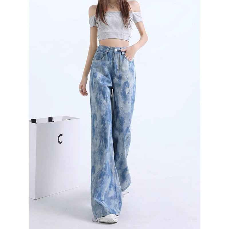 High-Waisted Flared Denim Pants – Painted Wash
