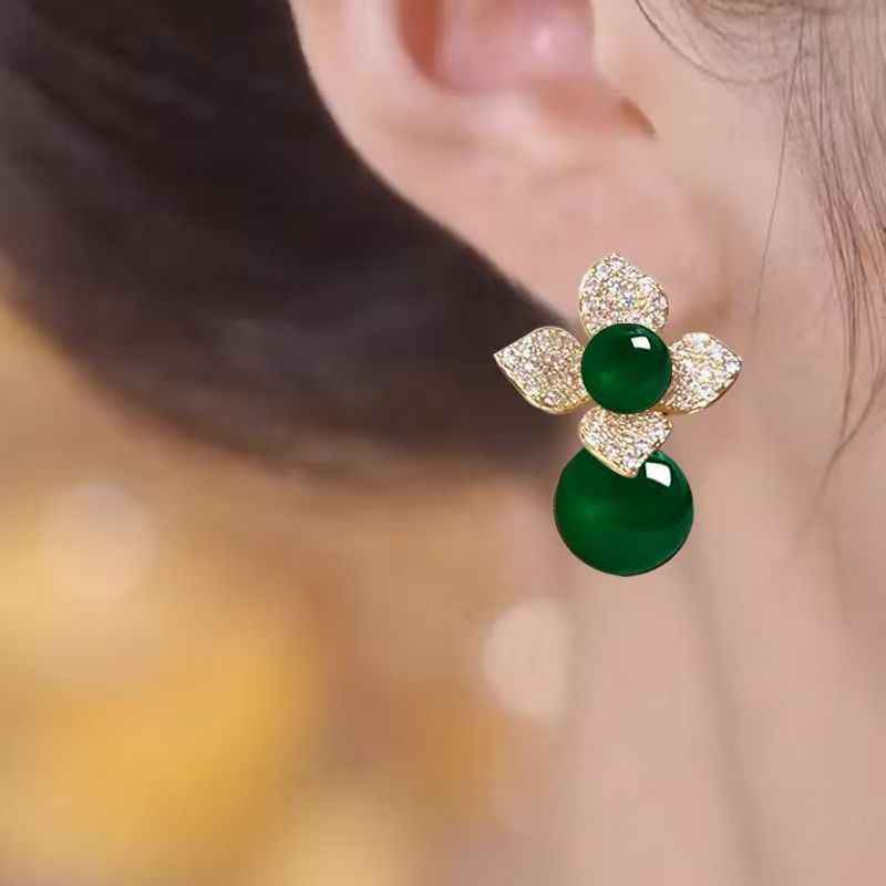 Green Agate Stud Earrings,  New Popular Luxury Dangle Earrings For Women