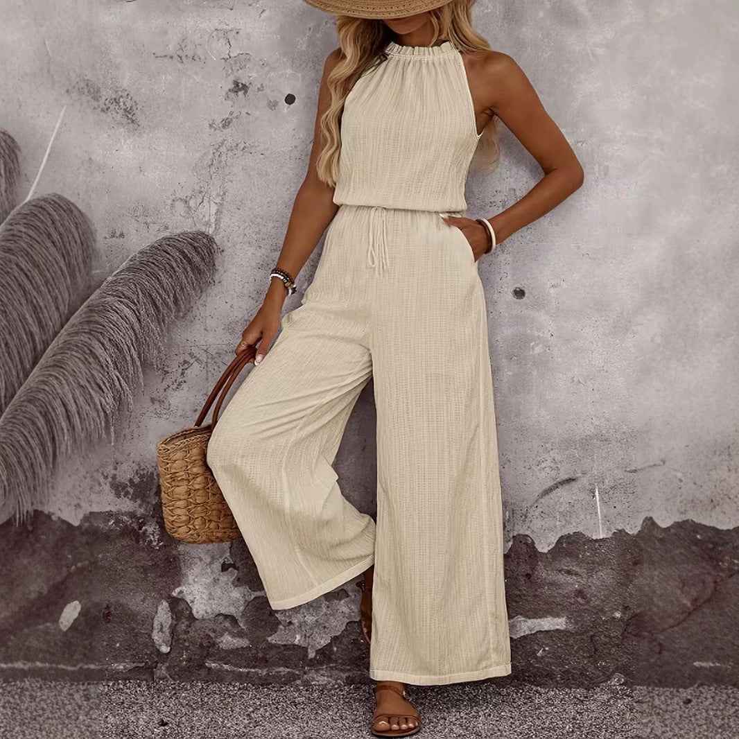 Draped-Neck Sleeveless Vest & Casual Pants Set — 5 Colours