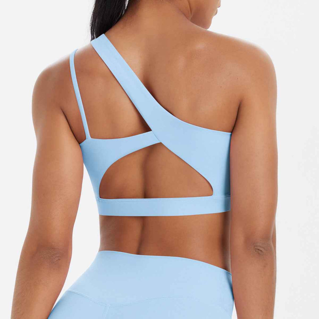 One-Shoulder Back-Slimming Yoga Bra Nude-Looking Push-Up Sports Underwear