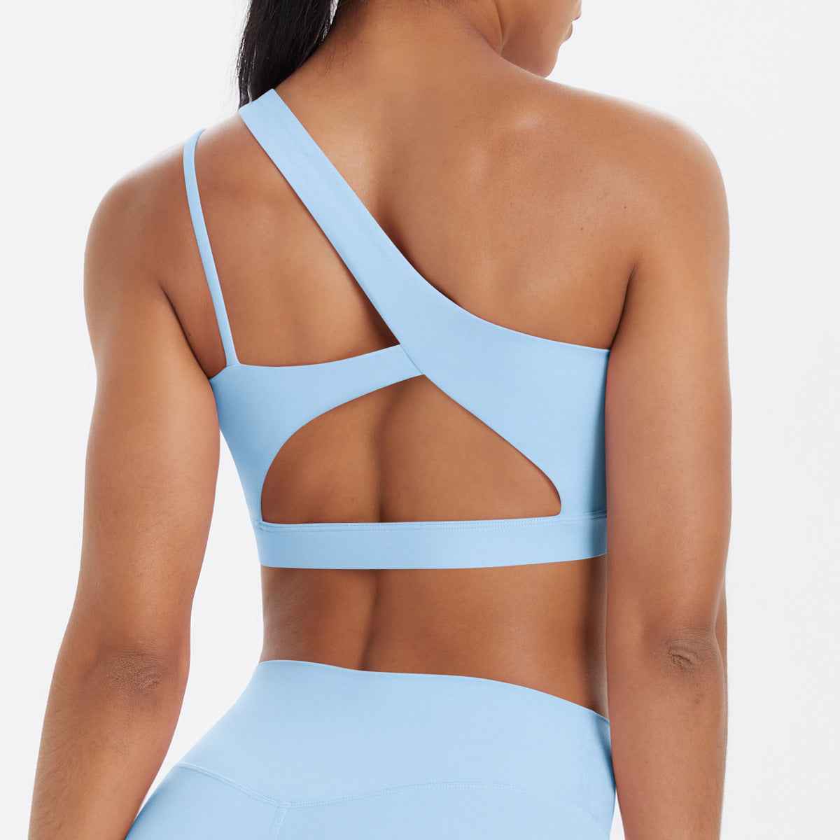 One-Shoulder Back-Slimming Yoga Bra Nude-Looking Push-Up Sports Underwear