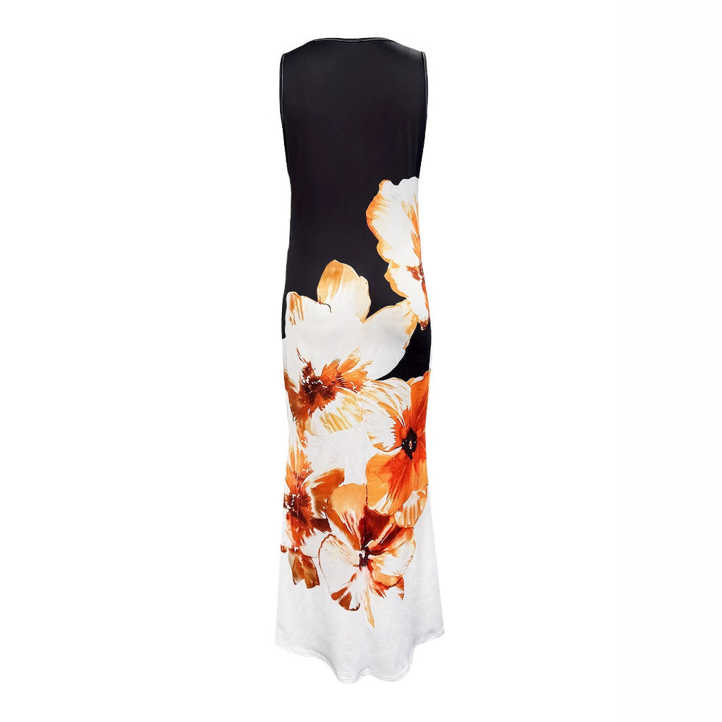 Floral Print Sleeveless Loose-Waist Maxi Tank Dress