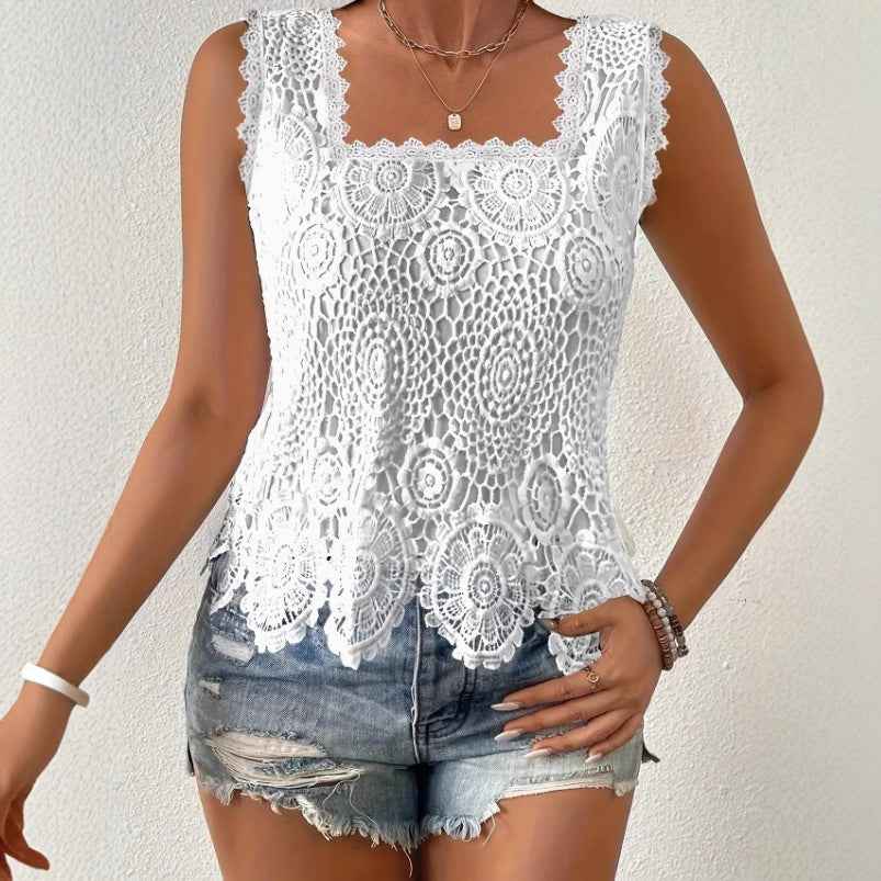 Strapless Lace Hollow-Out Top — Sleeveless, Elegant & Unique