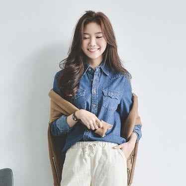 Womens Fashionable Loose-fitting Versatile Denim Shirt