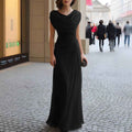Mercerized Draped-Collar Pleated Sleeveless Slim-Fit Maxi Dress