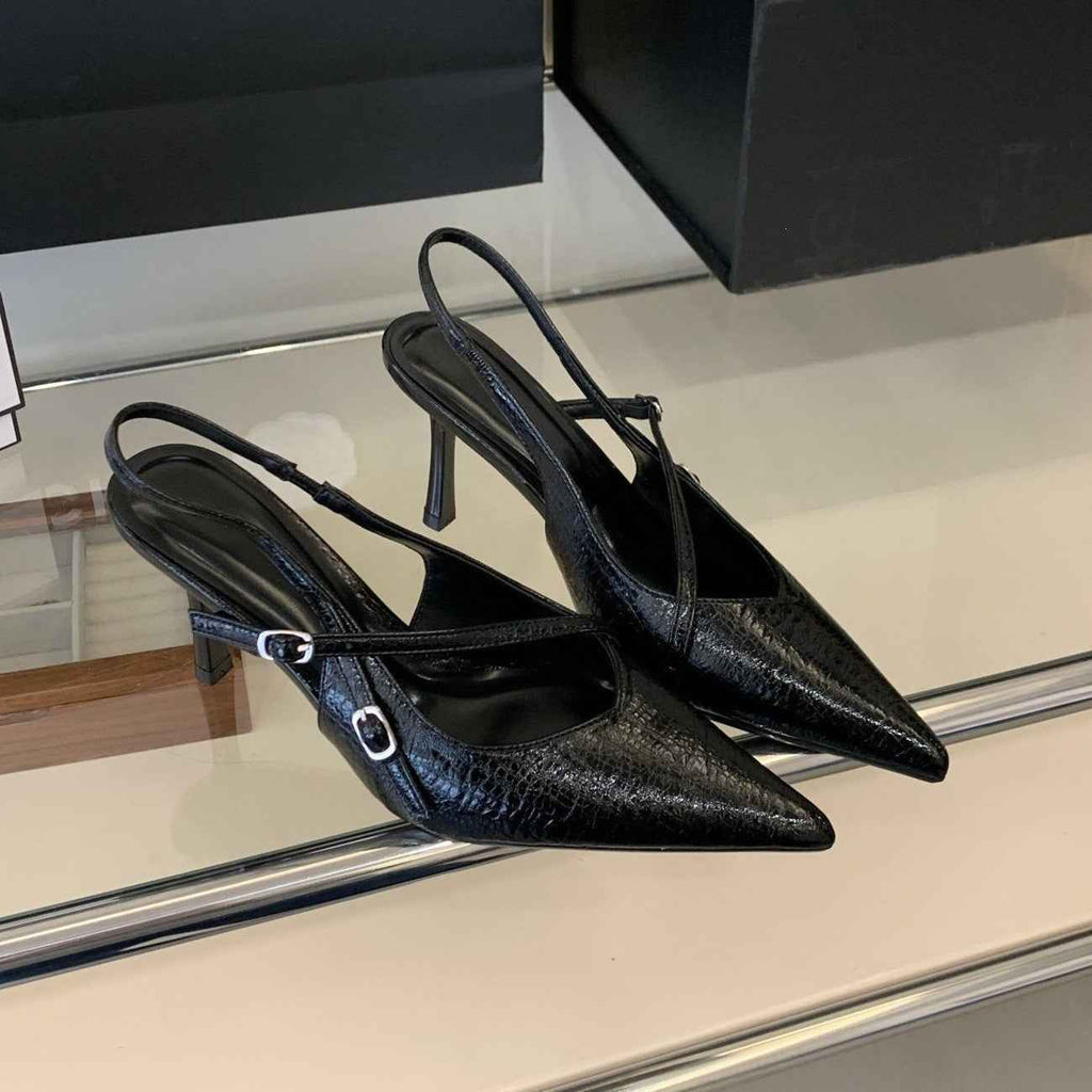 Pointed Toe Backless Mules — Microfibre, Black & White, EU 35–42