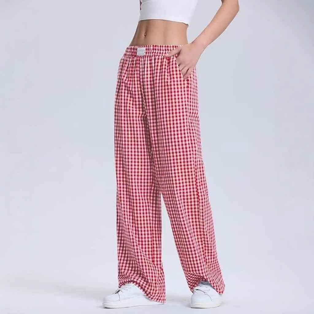 Women's Plaid Elastic-Waist Full-Length Lounge Trousers