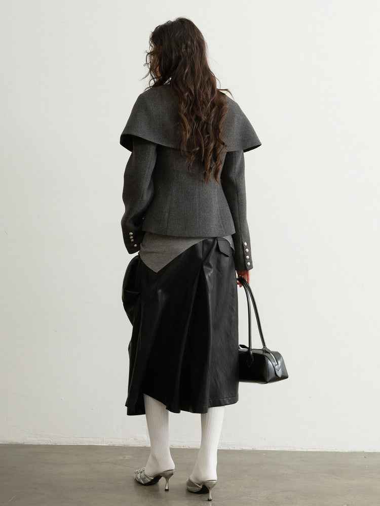 Women's Retro Elegant Long-Sleeve Coat with Detachable Cape — Gray, S–L