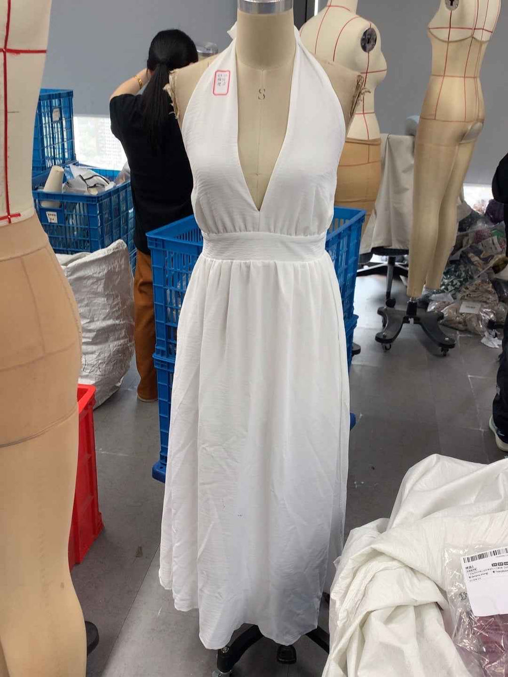 White Off-Shoulder Halter Neck Midi Dress