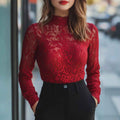 Lace Mock-Neck Long Sleeve Top – Elegant Base Layer