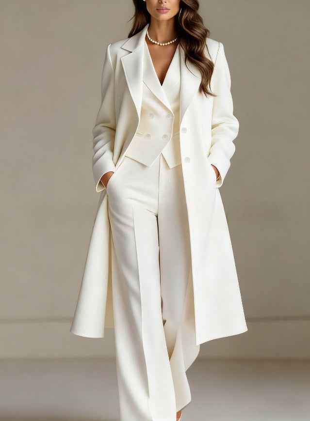 Women's Trench Coat, Vest & Wide-Leg Pants Three-Piece Set