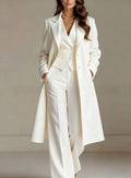 Women's Trench Coat, Vest & Wide-Leg Pants Three-Piece Set