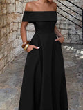 Off-Shoulder Fit & Flare Maxi Dress